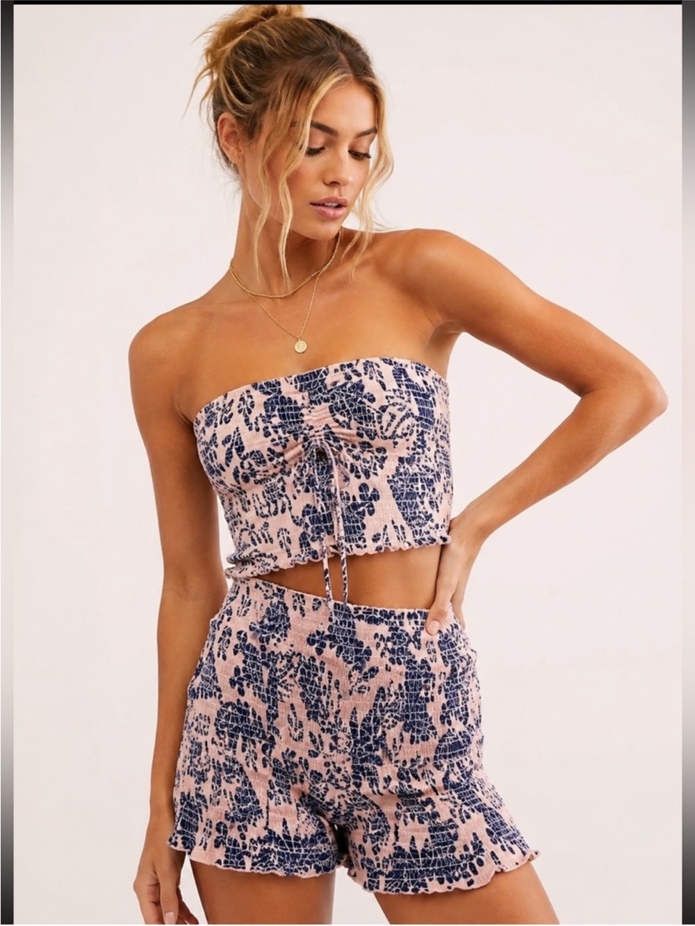 NWOT! Free People FP One Mia Smocked Bandeau And Shorts Set Sz Large